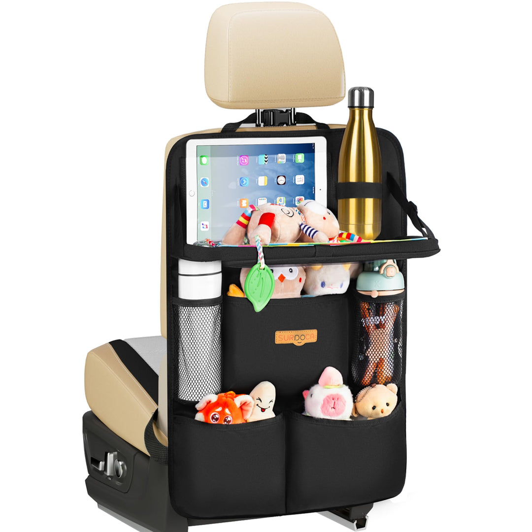 SURDOCA Auto Organizer Kinder mit Klapptisch – Rücksitz Organizer mit Touchscreen-Tabletfach, Wasser