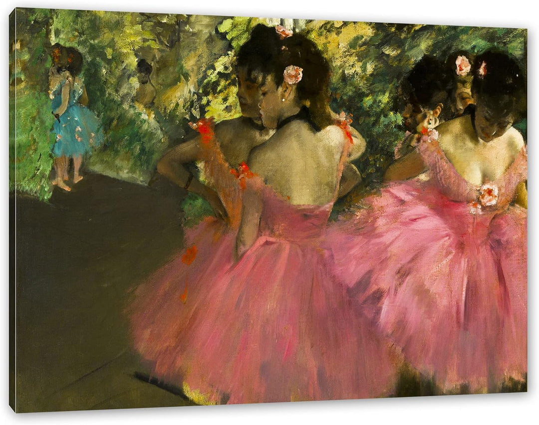 Edgar Degas - Die pinken Tänzerinnen vor dem Ballet als Leinwandbild / Grösse: 100x70 cm / Wandbild
