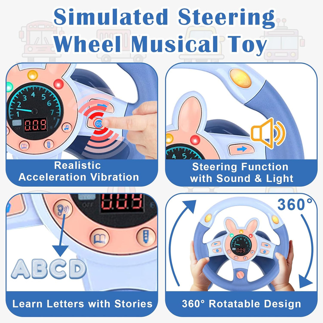 Lenkrad Kinder Auto Rücksitz, Fahrsimulator Kinder mit Musik Spiel, Lichtern und Vibrieren, Bildung