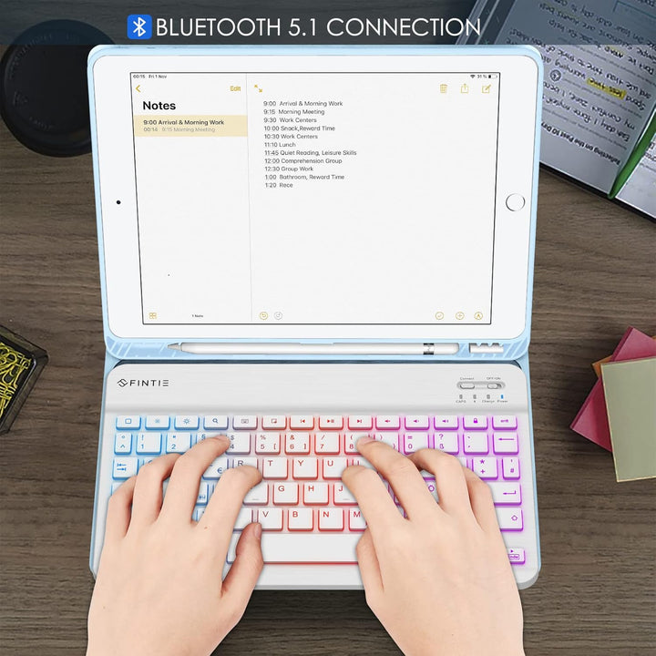 FINTIE Tastatur Hülle für iPad 9 8 7 Generation (2021/2020/2019) 10.2 Zoll, 7-farbig beleuchtete abn