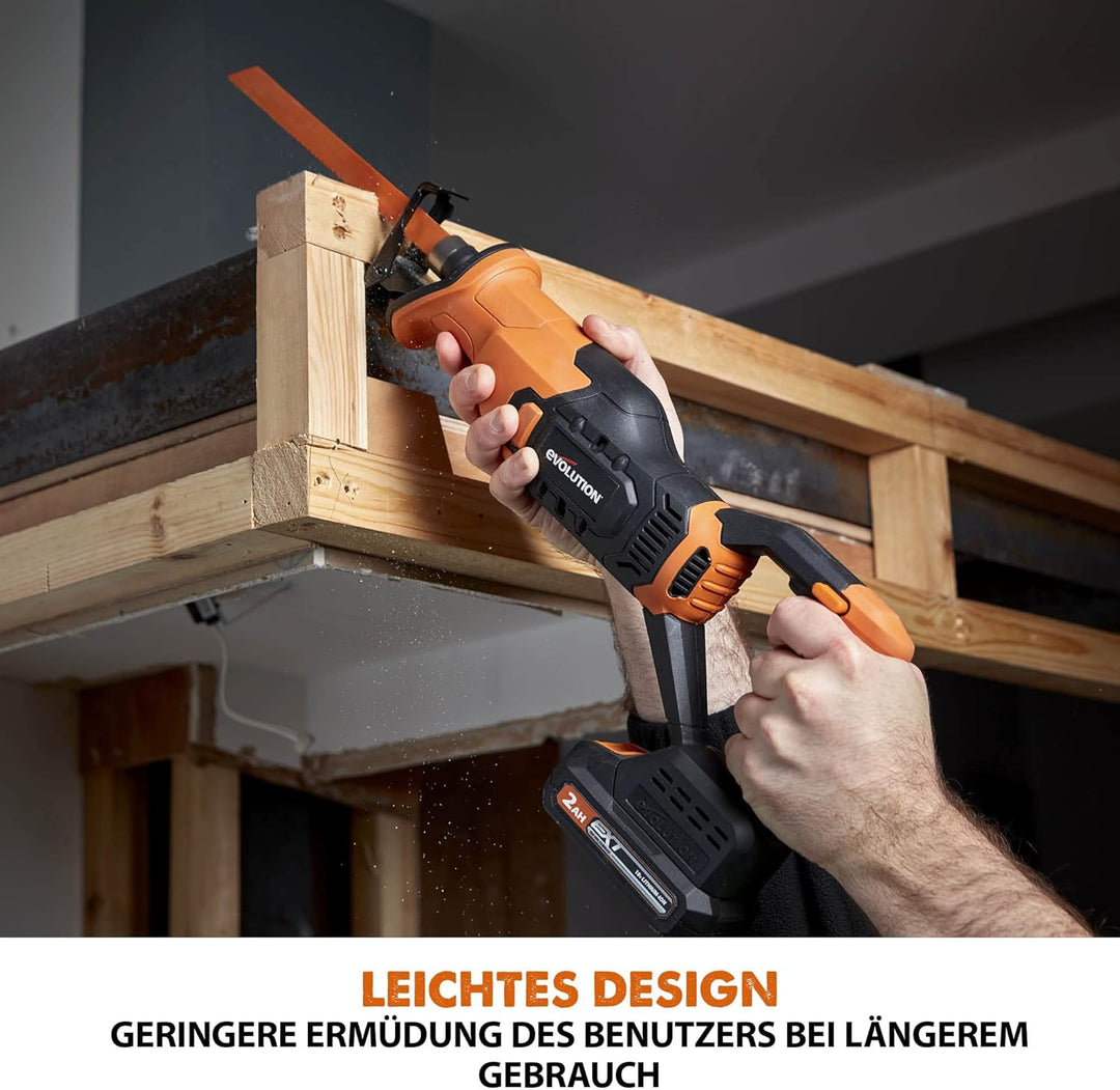 Evolution Power Tools Akku-Säbelsäge R150RCP-Li 18 V Li-Ion EXT, inkl. Universalsägeblätter – schnei