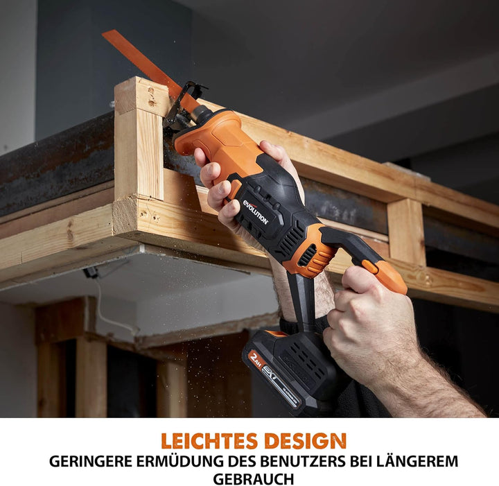 Evolution Power Tools Akku-Säbelsäge R150RCP-Li 18 V Li-Ion EXT, inkl. Universalsägeblätter – schnei