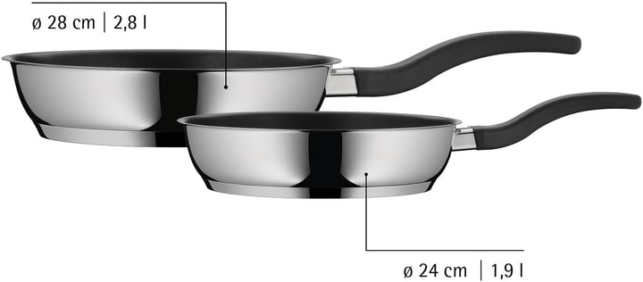 WMF Devil Pfannenset 2-teilig, Bratpfanne 28 cm + 24 cm, Pfanne Induktion, Cromargan Edelstahl besch