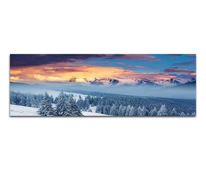 Paul Sinus Art Panoramabild auf Leinwand und Keilrahmen 150x50cm Ukraine Berge Wald Winter Schnee Wo