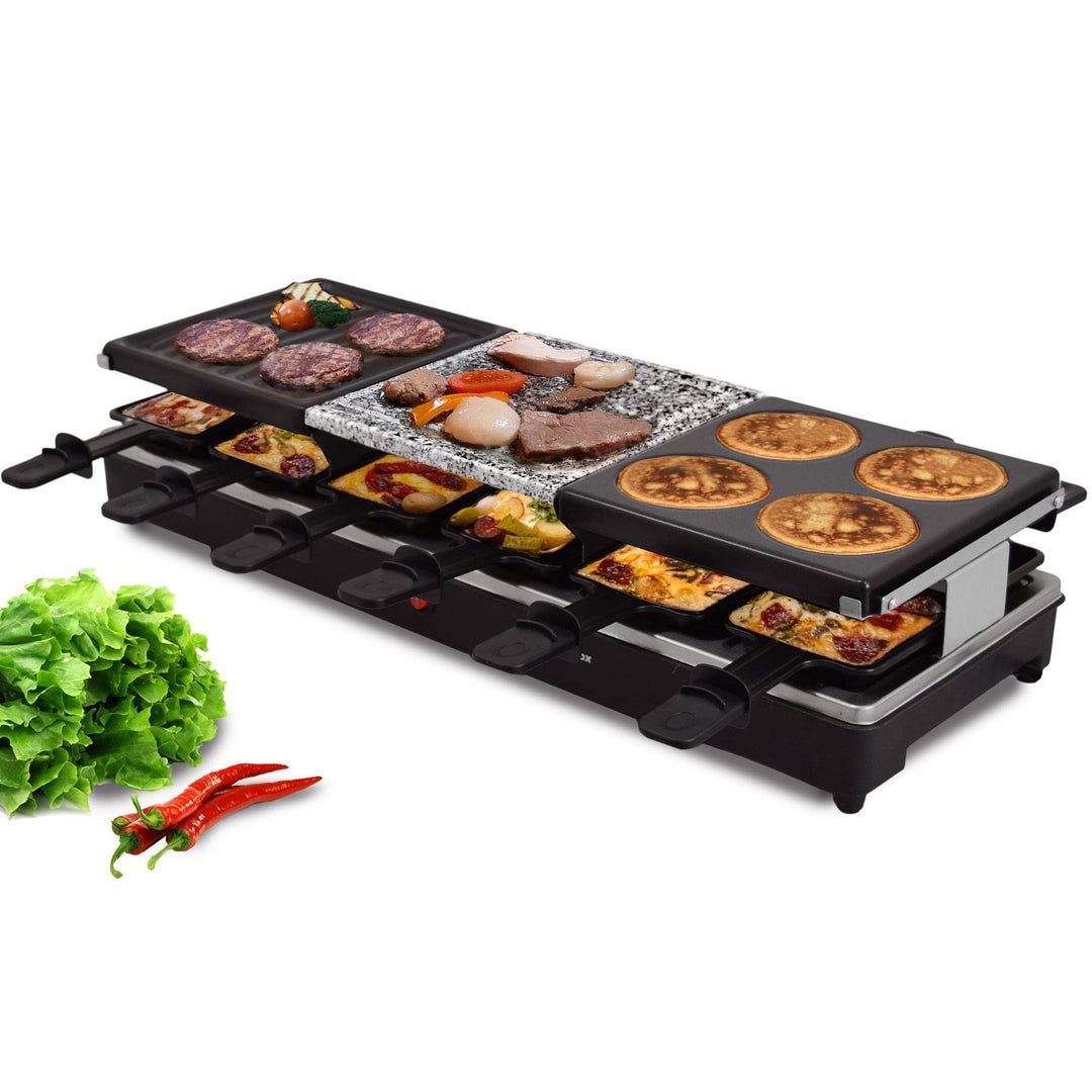 Syntrox Germany RAC-1350W-Oberwil Multifunktionelles Raclette mit Grill Platte, Pancake Platte und H