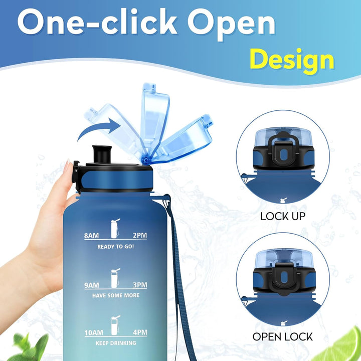 KollyKolla Trinkflasche Kohlensäure Geeignet, 500ml/1L/1.5L, Sport Trinkflasche mit Zeitmarkierung,