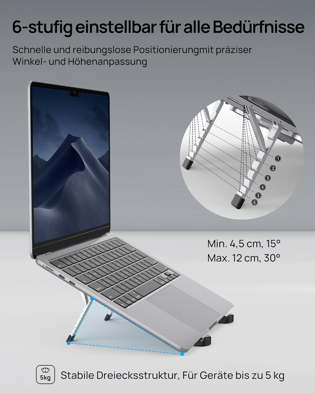 SODI Laptop Ständer, Faltbarer Laptopständer, Handtellergross Gefaltet, Tragbarer Aluminium Laptopst