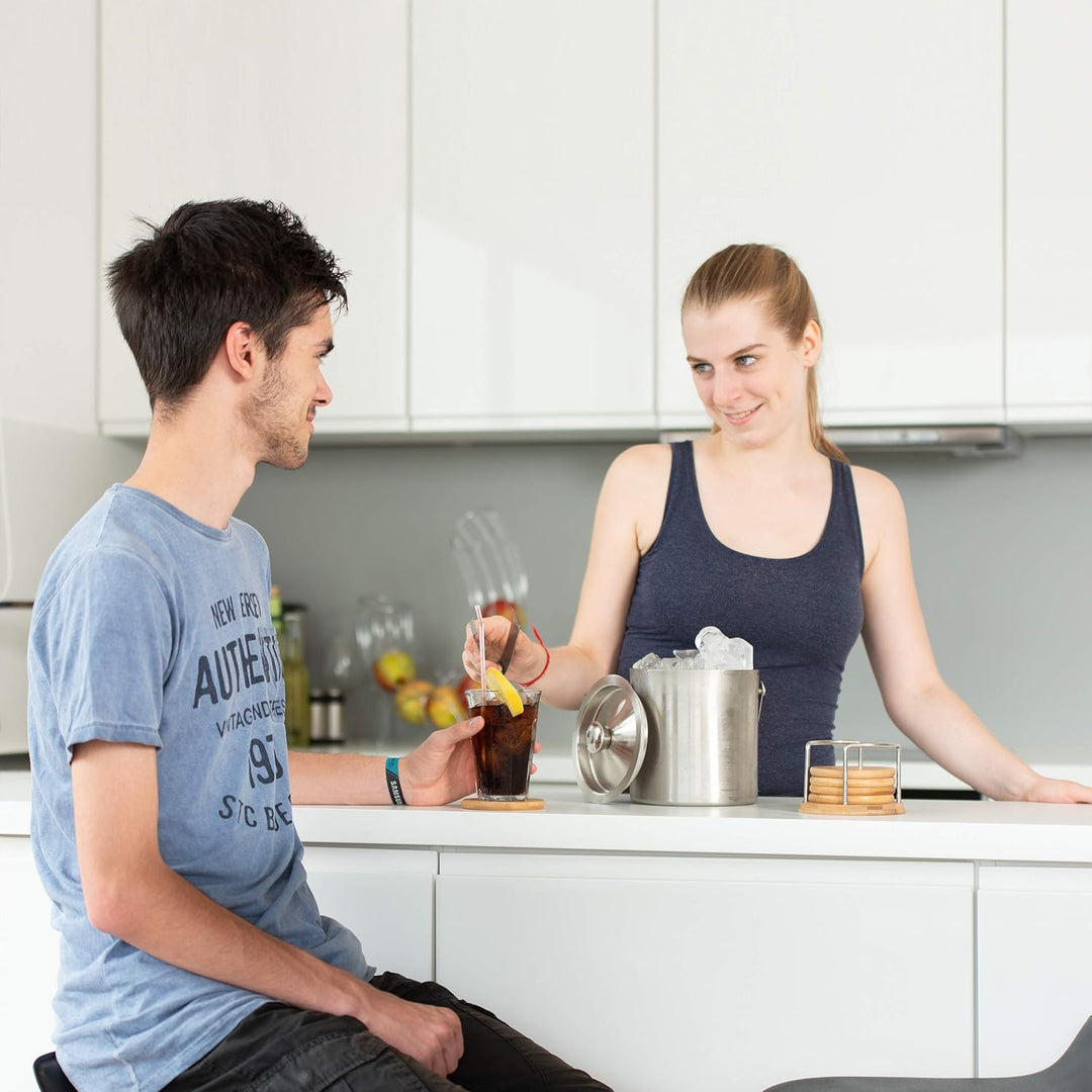 Relaxdays Eisbehälter rund mit Deckel, Eiszange, Eiswürfel-Kühler für Bar, Party, 1,5 Liter, HBT: 17