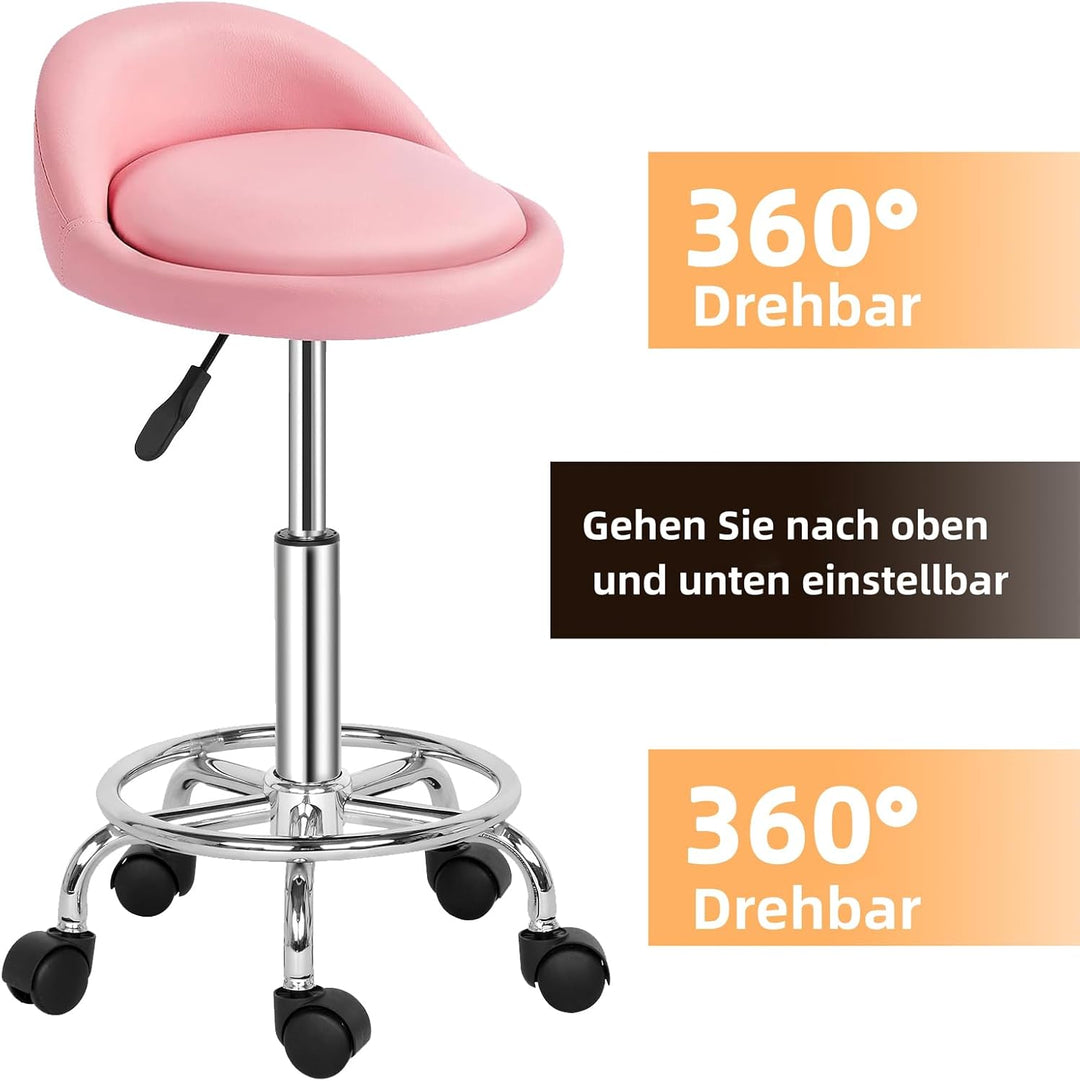 Drehstuhl Bürohocker mit Rollen und Lehne, höhenverstellbarer Arbeitshocker Drehhocker Praxishocker