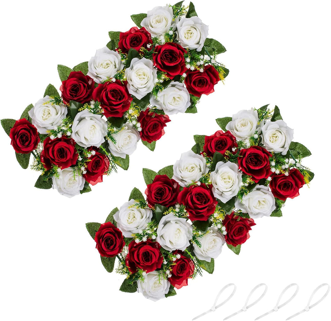 NUPTIO Kunstblumen Mittelstücke für Tische 2 Stück Karminrot Weisse Blumen 50cm Lang Gefälschte Seid