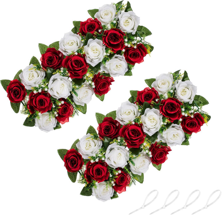 NUPTIO Kunstblumen Mittelstücke für Tische 2 Stück Karminrot Weisse Blumen 50cm Lang Gefälschte Seid