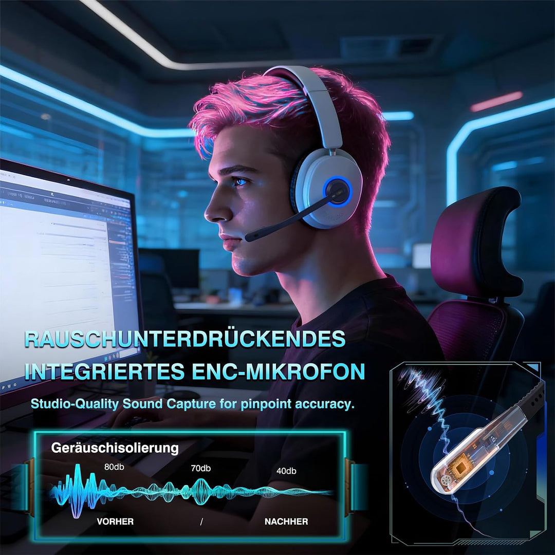 Earbay Gaming Headset Wireless mit Mikrofon für PS5 PS4 PC Switch Handy | 2.4GHz &amp; BT 6.0 Kabellos (