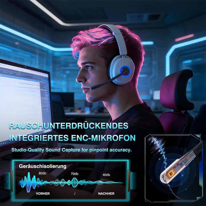Earbay Gaming Headset Wireless mit Mikrofon für PS5 PS4 PC Switch Handy | 2.4GHz &amp; BT 6.0 Kabellos (