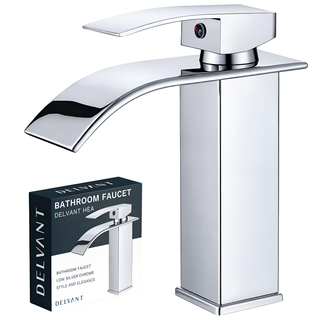 HEA Waschtischarmatur Wasserhahn Bad Chrom Waschbecken Einhebel Wasserfall für Badezimmer Wasserhahn