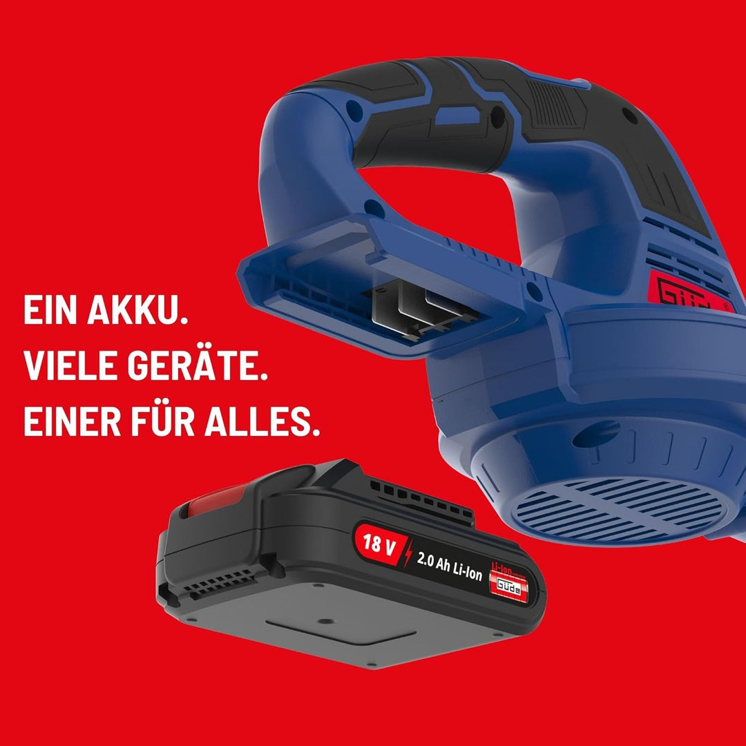 Güde 58589 Akku Laubbläser LB 18-201-05 (18 V, Easy-Energy-Exchange), Blau, Schwarz, Rot inkl. 2,0 A