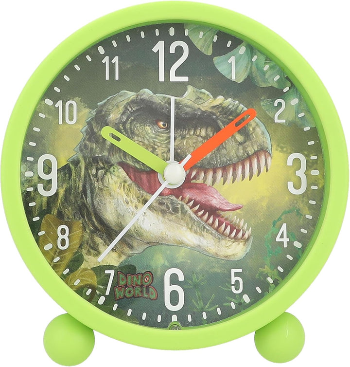 Depesche 12691 Dino World - Wecker für Kinder in Grün mit Dino-Motiv, lautlose Uhr mit Licht-Funktio