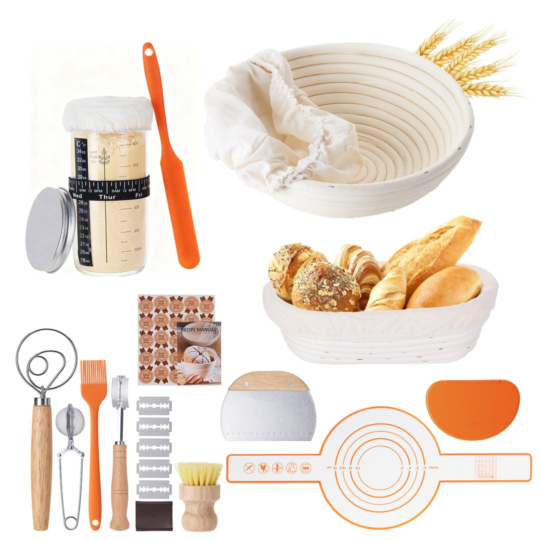 Gärkörbchen, Brotgärkorb-Set Für Sauerteig Starter Set, Gärkorb natürlichem Rattan, Sauerteig-Gärkor