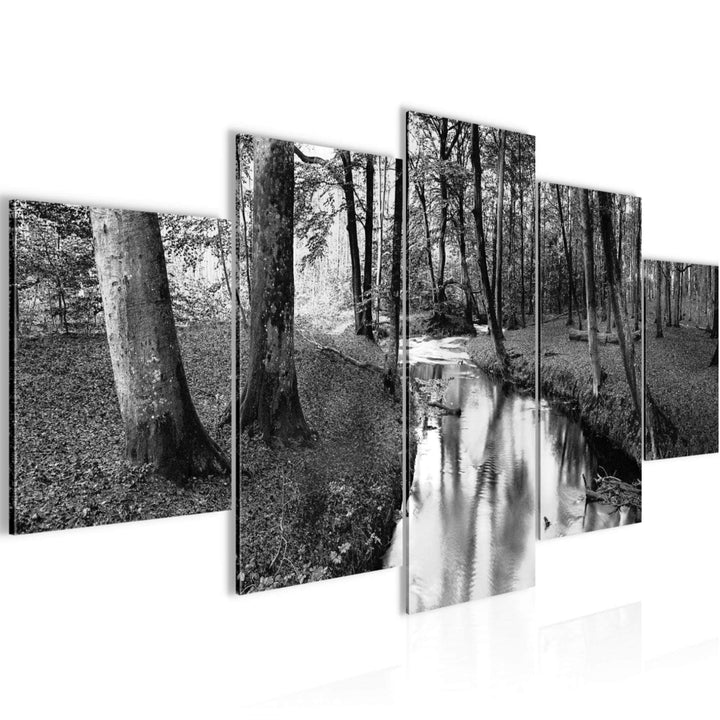 Runa Art Bild Schlafzimmer Wohnzimmer Wald Landschaft 5 Teilig Fluss Grau Wandbilder auf Vlies Leinw