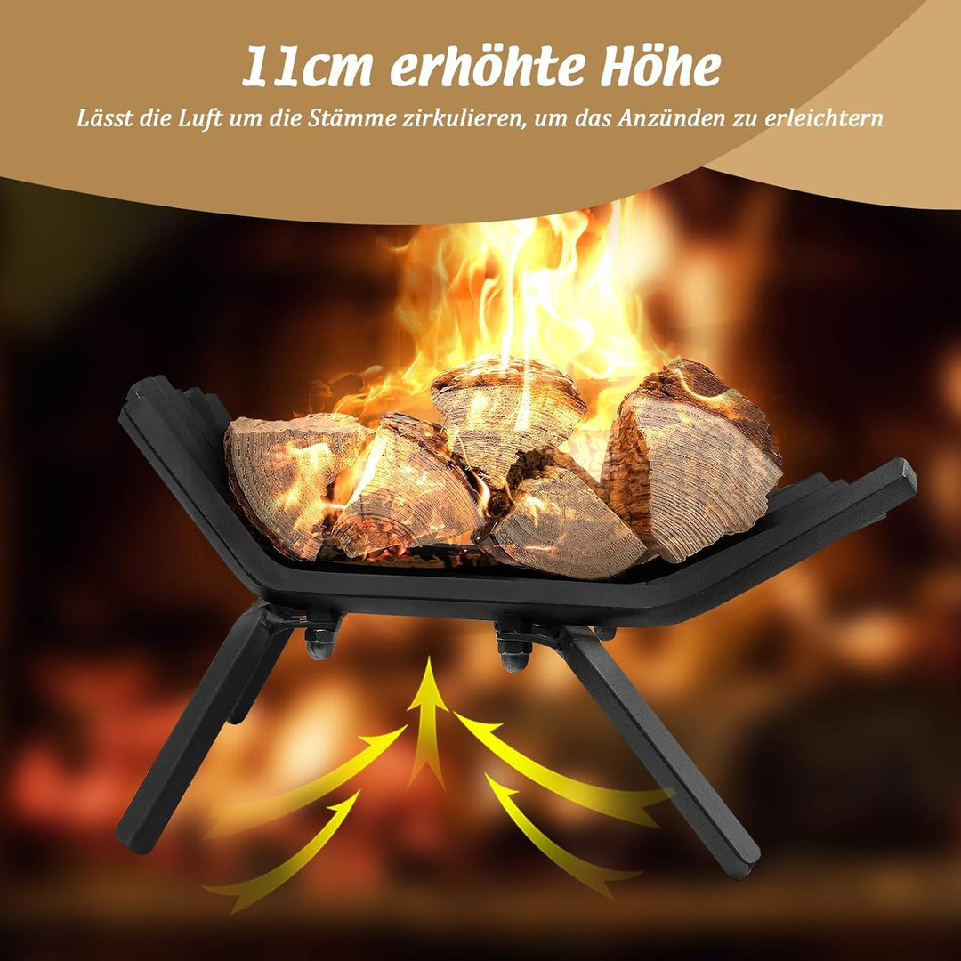 GOPLUS Kaminholzrost 46 cm, robuster Feuerrost aus Schmiedeeisen, Brennholzhalter mit 7 Metall Stang