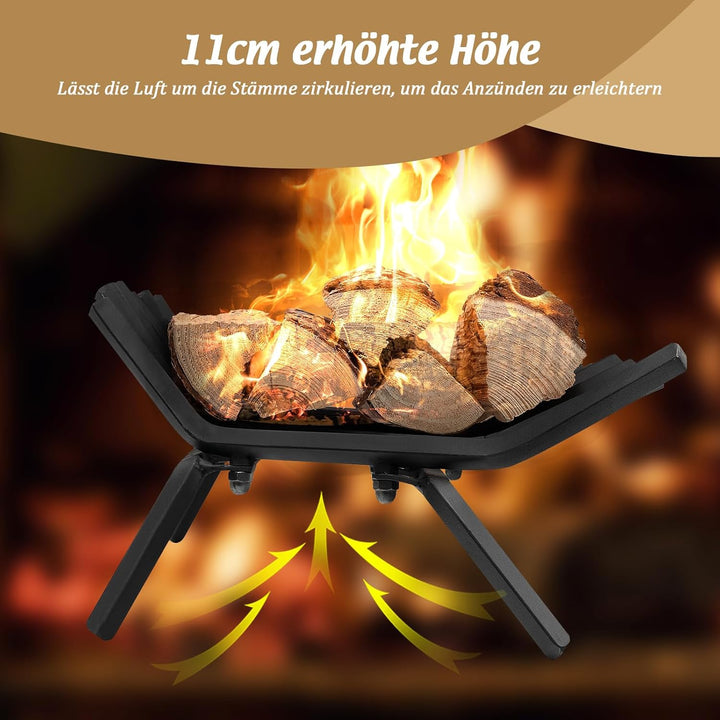 GOPLUS Kaminholzrost 46 cm, robuster Feuerrost aus Schmiedeeisen, Brennholzhalter mit 7 Metall Stang