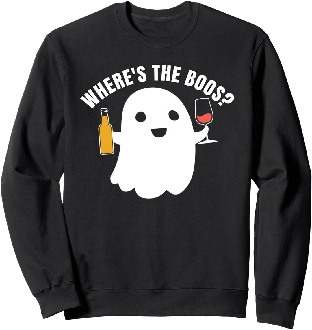 Halloween Wine Drinking Ghost Where's the BOOS? Sweatshirt