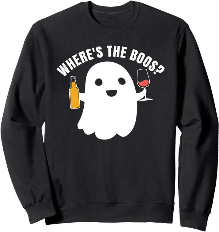 Halloween Wine Drinking Ghost Where's the BOOS? Sweatshirt
