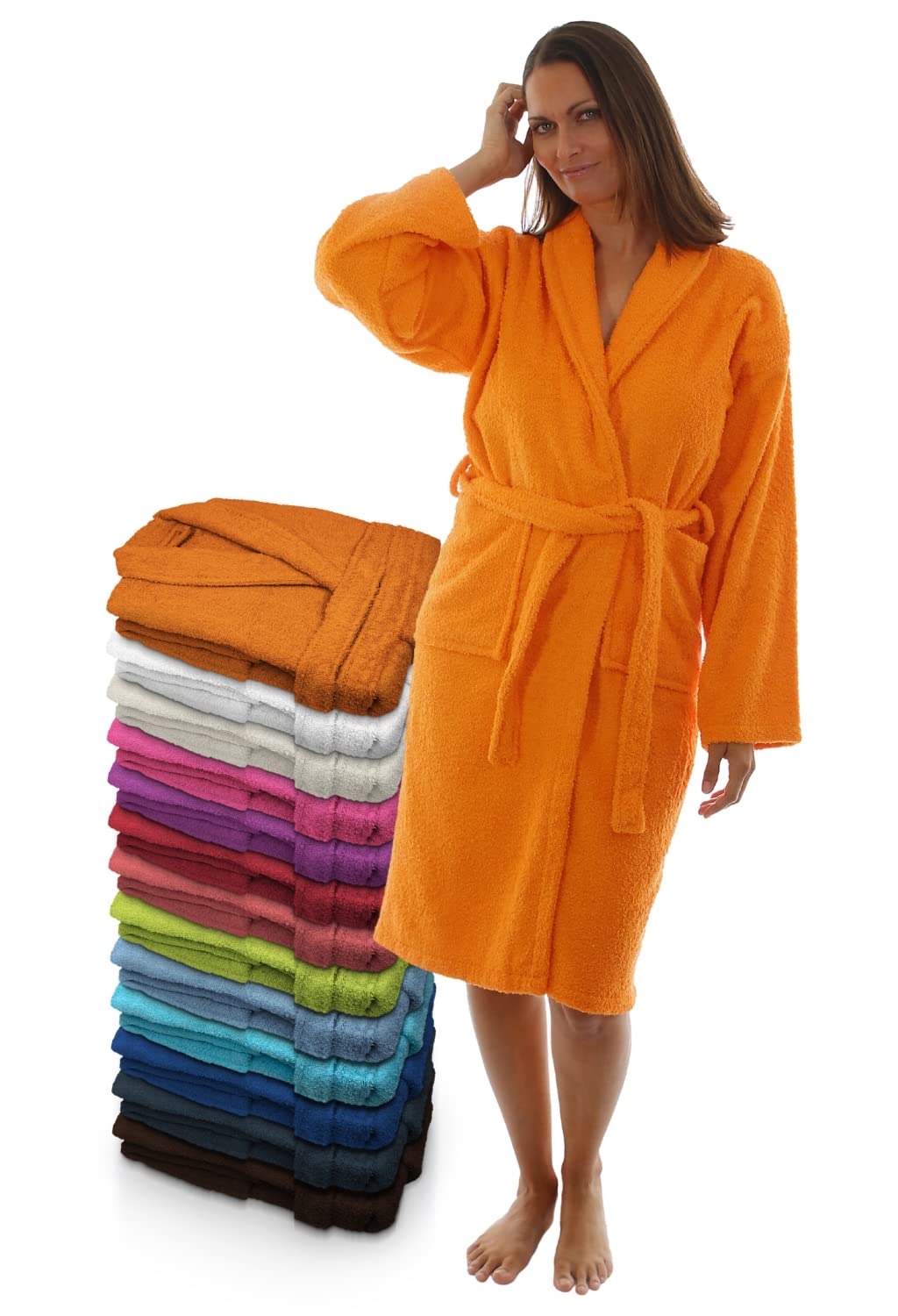 Bademantel für Damen, Herren, Unisex, Frottee 100% Baumwolle 400 gr, Flauschig, Kuschelig, Bunt, Lei