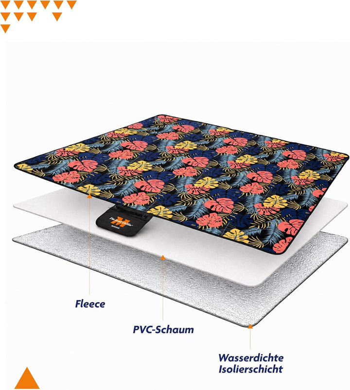 Picknickdecke 200x200 cm Wasserdicht &amp; Sandfrei — Isolierte XXL Stranddecke für 4-6 Personen mit Tra
