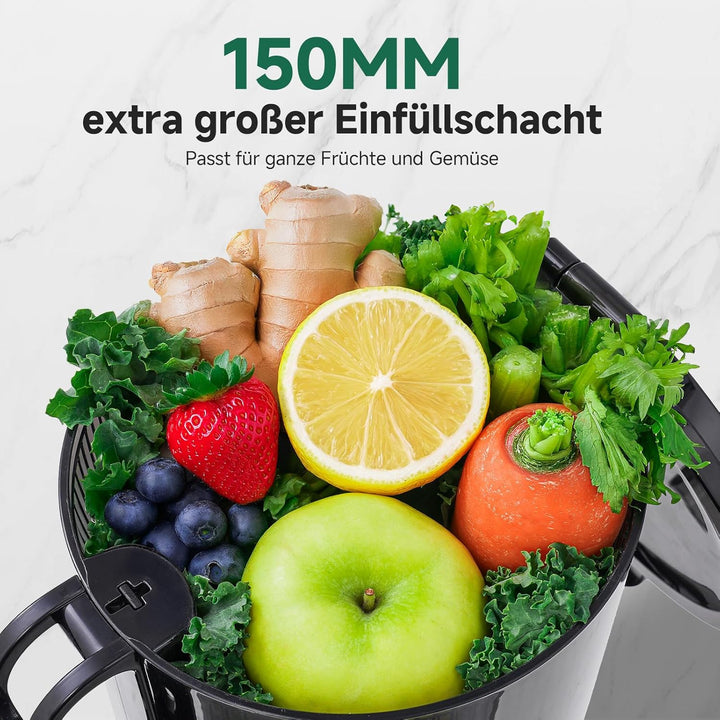 AMZCHEF 250W Automatischer All-In-One Entsafter, 165MM Öffnung und 1,8L Kaltpresse für Gemüse und Ob