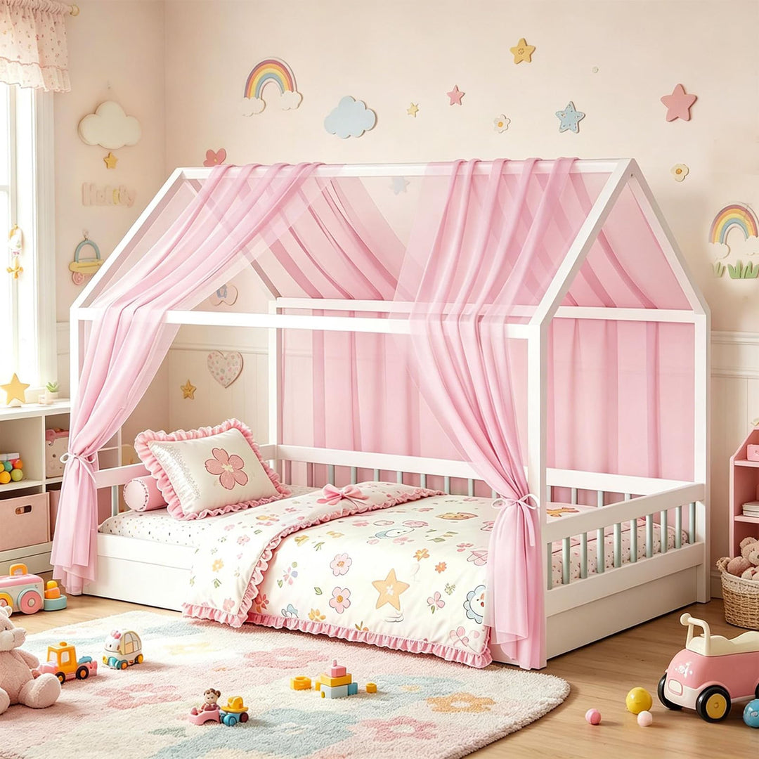 MeYuxg Hausbett Himmel Set, 2 Stück Betthimmel Hausbett für Hausbett Deko, 150x350CM Bio-Baumwolle H