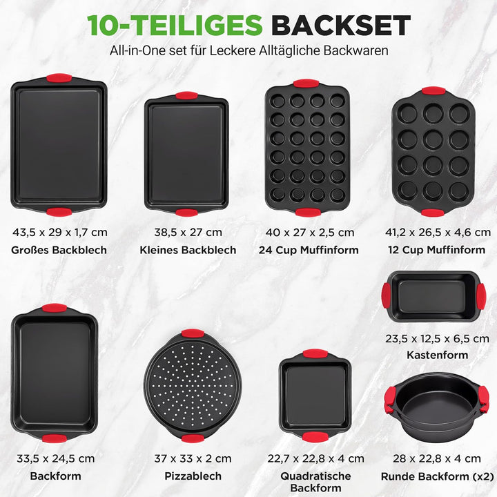 Nutrichef NCSBS10S hitzeroten Silikongriffen, ofenfest, Eisen, schwarz 10 Piece Set Schwarz, 10 Piec