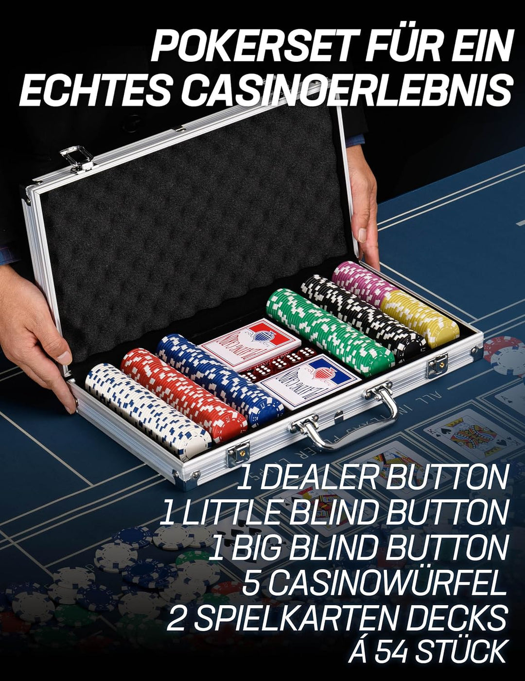 MUWO "All In Pokerkoffer-Set mit 300 Chips oder mit 500 Chips Casino Komplettset im praktischem Aluk