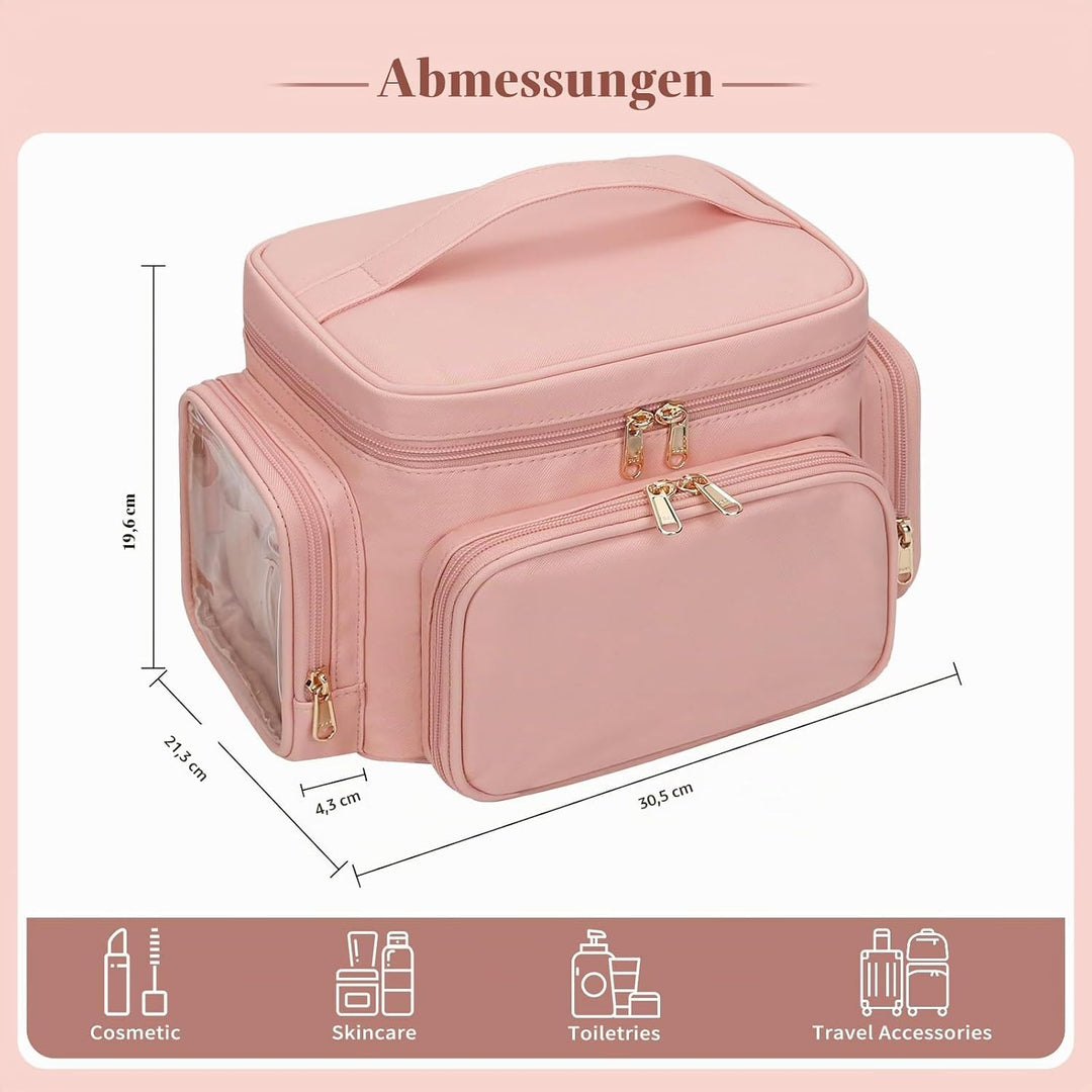 Kosmetiktasche Gross, Reise Make Up Tasche Damen Schminktasche mit Pinselhalter Fach, Portable Makeu