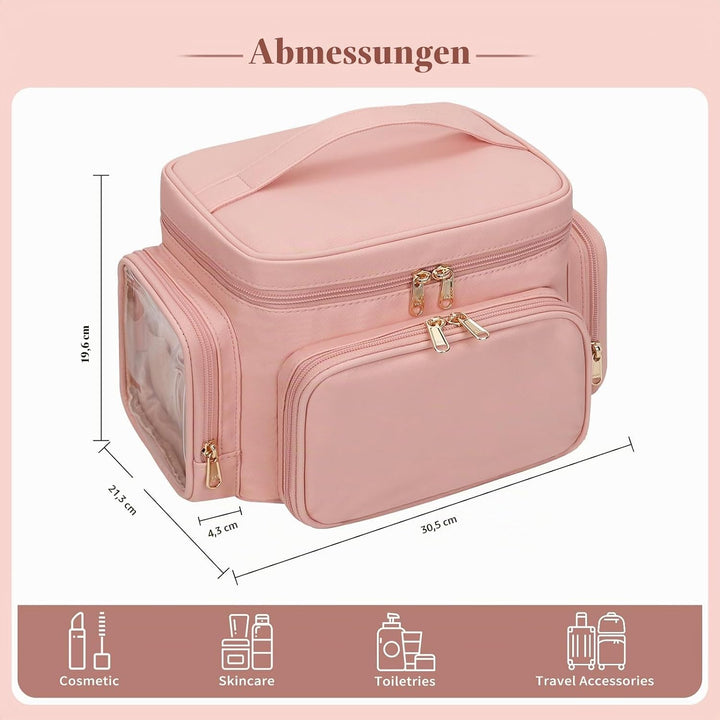 Kosmetiktasche Gross, Reise Make Up Tasche Damen Schminktasche mit Pinselhalter Fach, Portable Makeu