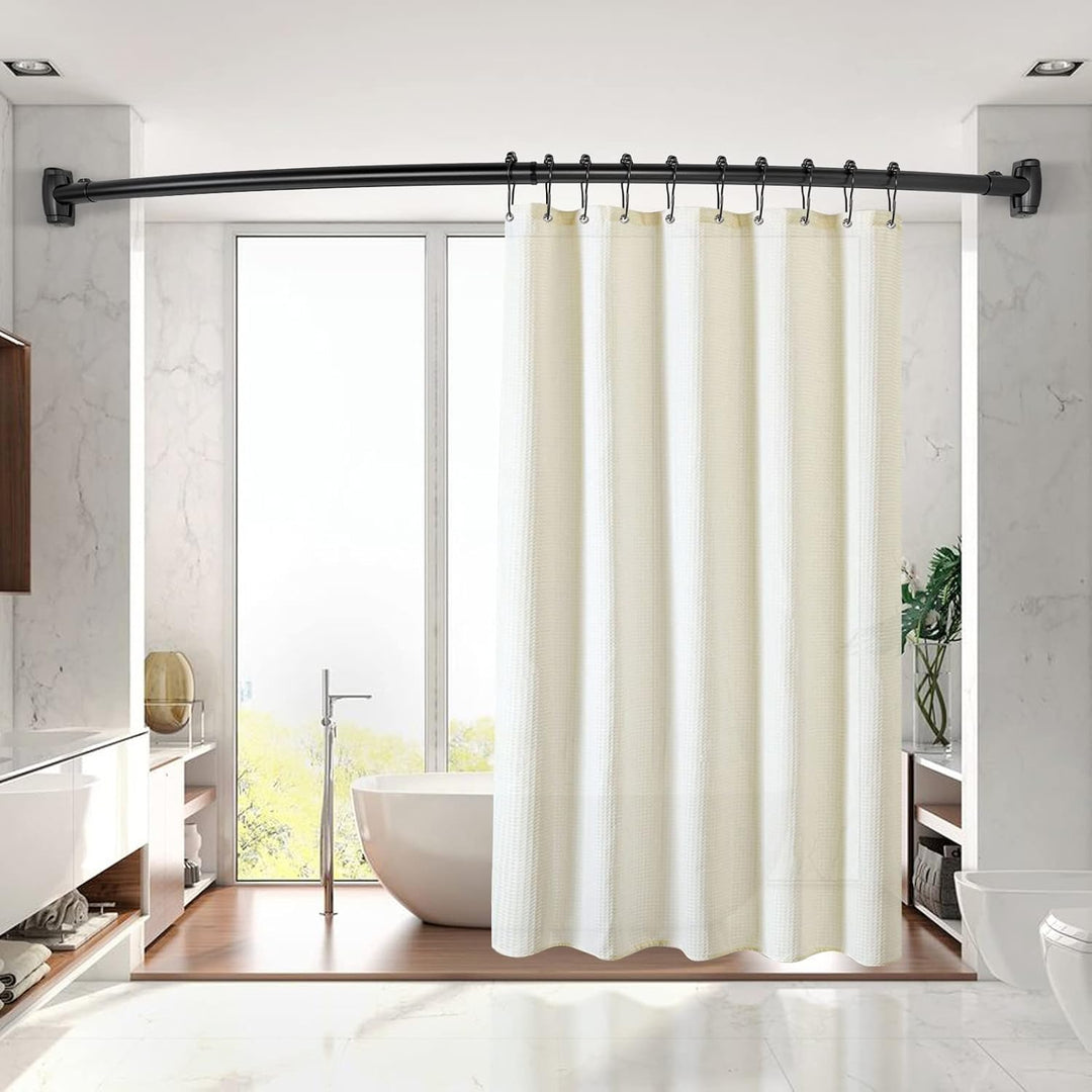 Duschvorhangstange Gebogene inkl. 24 Ringe - Stabile Winkelstange Duschvorhang ohne Deckenhalterung