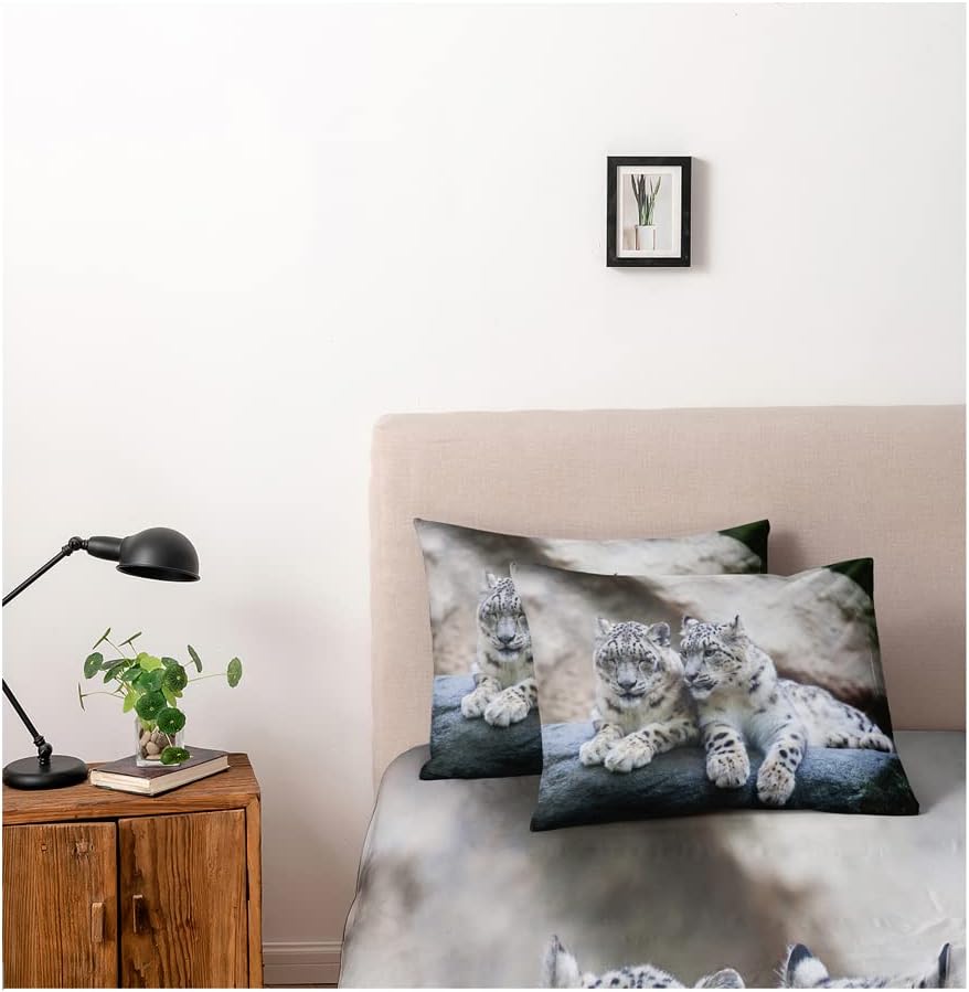 DXHOME Leopard Bettwäsche 220x240 3 teilig 3D Effekt Wildtier Berg Tiermotiv Bettzeug Weich Gemütlic