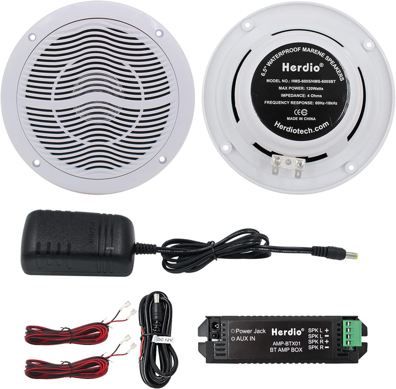Herdio 6,5 Zoll 120 Watt Bluetooth Deckenlautsprecher, wasserdichte Einbaulautsprecher, Bündige Mont