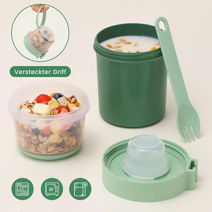 Bugucat 2in1 Müslibecher to Go 560ml+310ml, Praktischer Joghurtbecher & Müslibecher für Picknick 2er