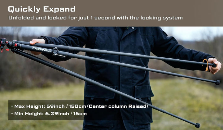 Freewell Carbon Fiber Reisestativ 59.1“ Leichtgewicht 1.98 lbs Foto/Video 360° Kugelkopf (Max Load 5
