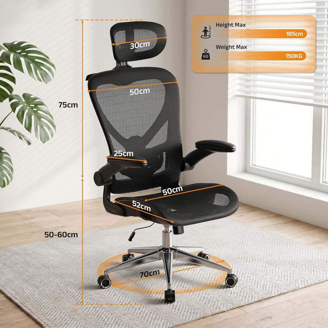 naspaluro Bürostuhl Ergonomisch Schwarz, Individuell Verstellbarer Gaming Stuhl Drehstuhl Ergonomisc