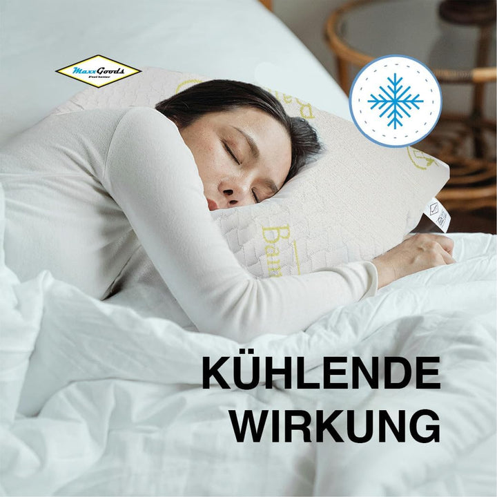 MaxxGoods kühlendes Nackenstützkissen aus Gelschaum Sticks 1Kg & Bambus Kissenbezug - Sommerkissen m