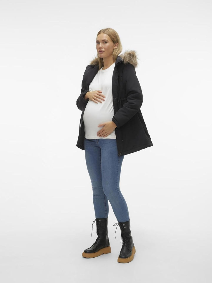 Mama Licious Female Langer Parka Umstands-Jacke XS Schwarz, XS Schwarz