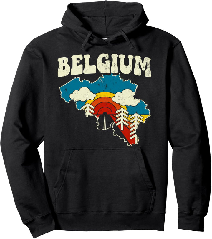 Belgien Landesstaat Regenbogen Hippie Retro 70er Jahre Karte Pullover Hoodie