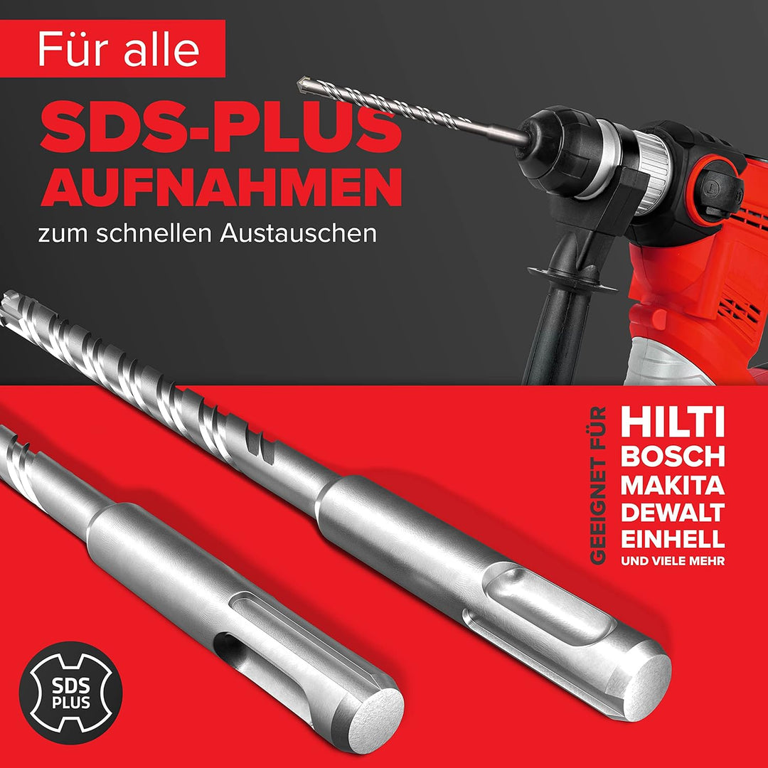 SDS Plus Bohrer Set | Hammerbohrer für Beton mit 4 Schneiden | in den Grössen 6,6,8,8,10 | Betonbohr