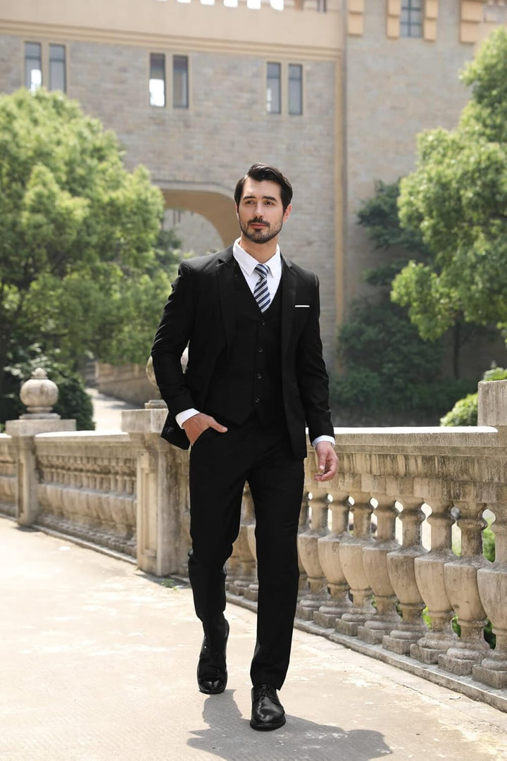 Anzug Herren Slim Fit 3 Teilig Anzüge Herrenanzug Sakko für Hochzeit Business XL Schwarz, XL Schwarz