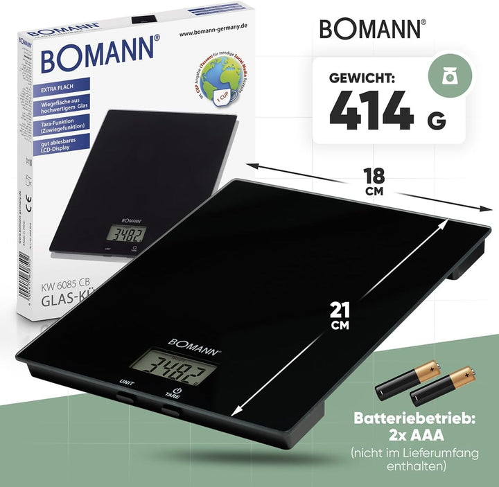 Bomann Küchenwaage digital | hohe Präzision | 1g Schritte | bis zu 5kg | Zuwiegefunktion | stabiles