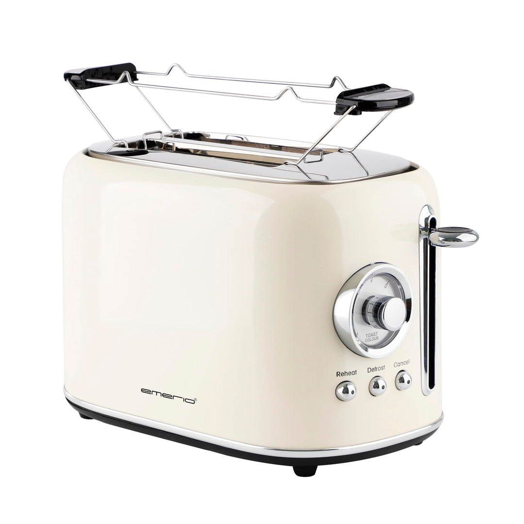 EMERIO Toaster Retro Style | 800 Watt | 2 Scheiben | 7 einstellbare Bräunungsgrade | Brötchenaufsatz