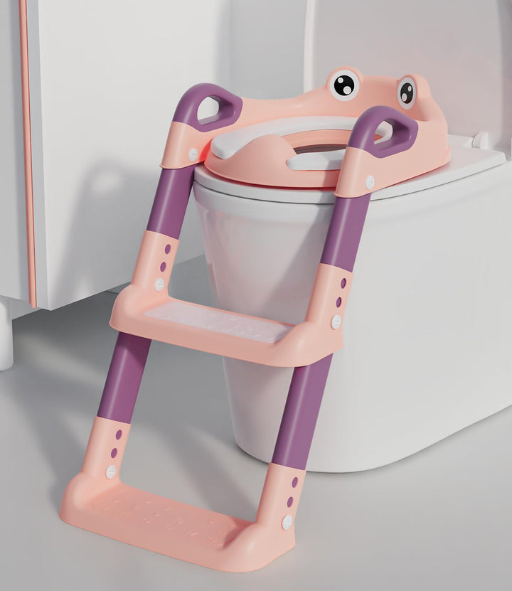 Toilettensitz Kinder mit Treppe, Toilettentrainer für Kinder, WC Sitz mit PU Gepolsterter, Höhenvers
