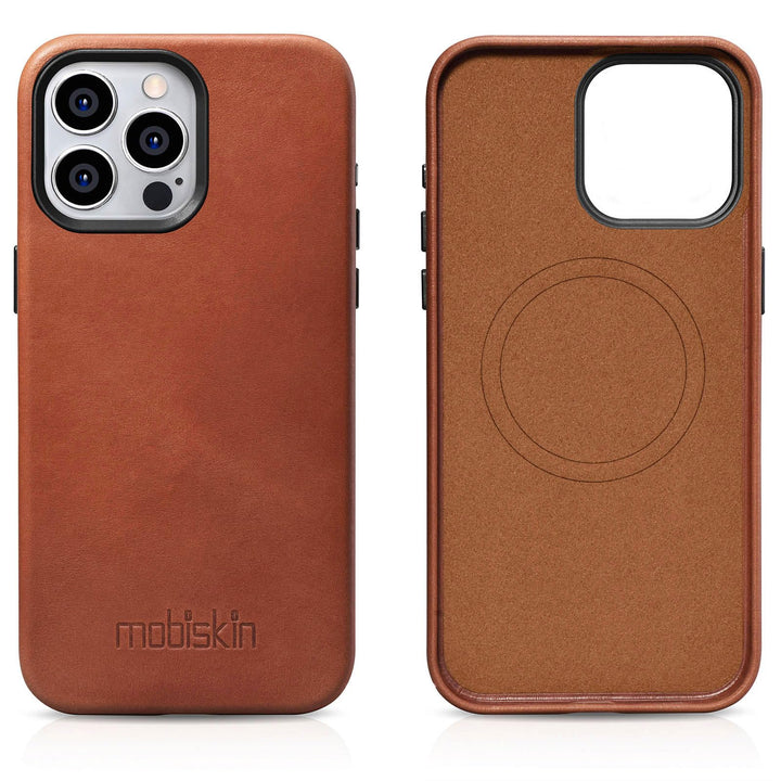 Hülle für iPhone 15 PRO MAX (6,7"), Cover mit Leder, Braun Vint. | Handyhülle kompatibel mit MagSafe