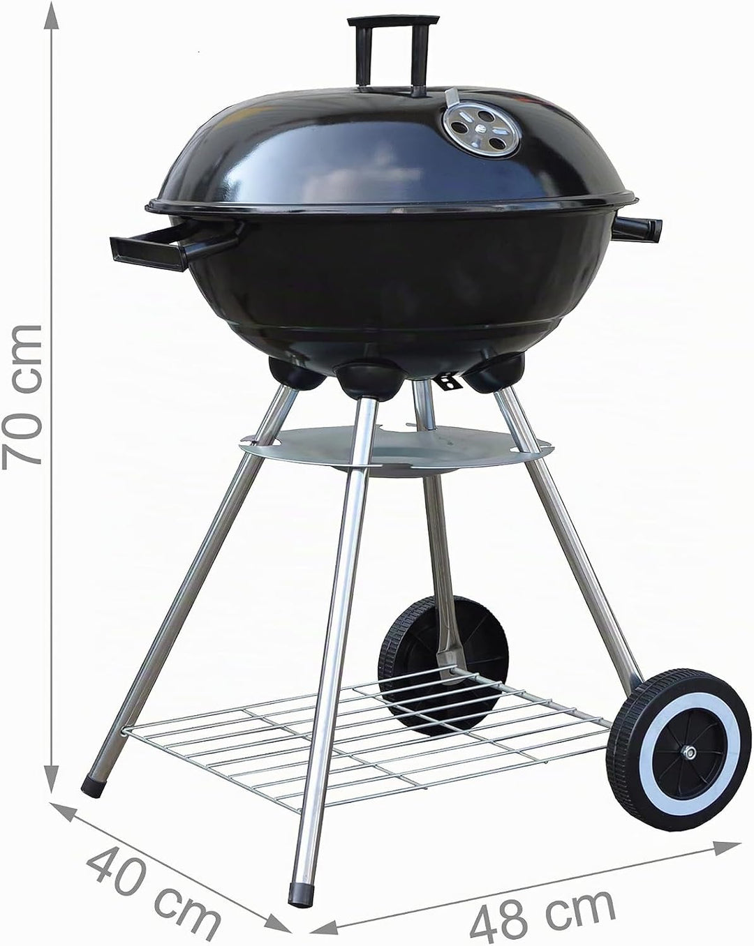 Relaxdays Kugelgrill mit Deckel, Ablage &amp; Aschetopf, fahrbar, Garten &amp; Camping, Grill ∅ 40 cm, Holzk